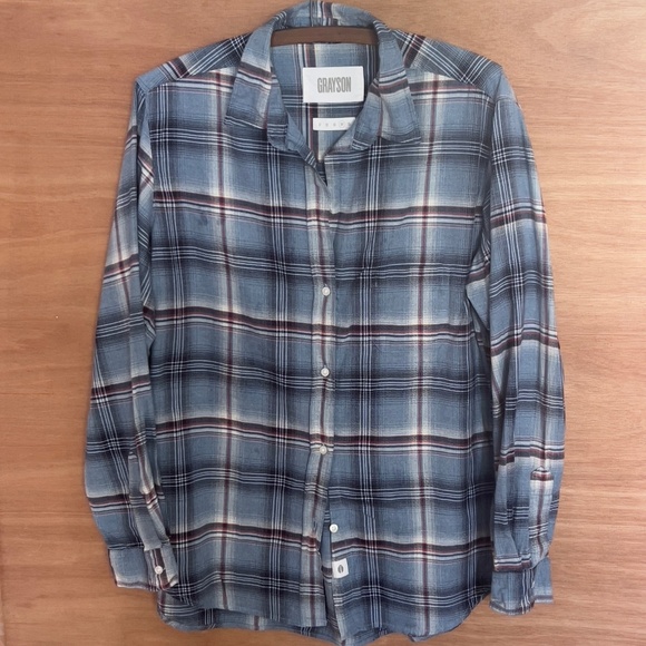 Grayson The Hero button down shirt size 04/L blue plaid cotton checkered hi-low - Picture 1 of 6